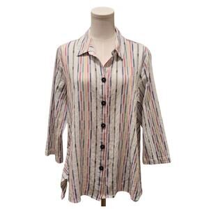 Habitat Fiesta Weave Tunic Top White Multicolor Relaxed Fit Cotton Womens Medium